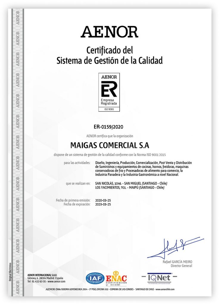 Certificado del sistema de gestion de calidad