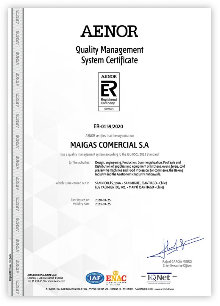 Quality mangment System Certificate